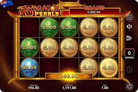 15 Dragon Pearls Hold and Win bonus with collected pearl values